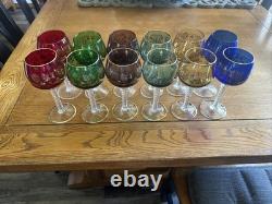 Vintage Bohemian Cordial Glasses Set of 12 Multi-Color with Gold Trim