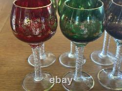 Vintage Bohemian Cordial Glasses Set of 12 Multi-Color with Gold Trim
