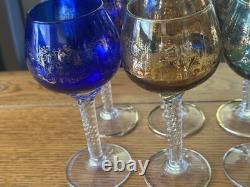 Vintage Bohemian Cordial Glasses Set of 12 Multi-Color with Gold Trim