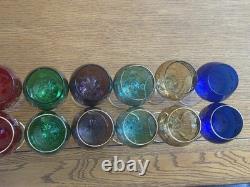 Vintage Bohemian Cordial Glasses Set of 12 Multi-Color with Gold Trim