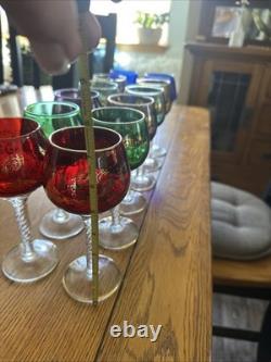 Vintage Bohemian Cordial Glasses Set of 12 Multi-Color with Gold Trim