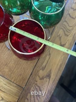 Vintage Bohemian Cordial Glasses Set of 12 Multi-Color with Gold Trim
