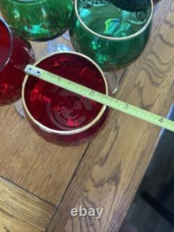 Vintage Bohemian Cordial Glasses Set of 12 Multi-Color with Gold Trim