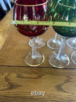 Vintage Bohemian Cordial Glasses Set of 12 Multi-Color with Gold Trim