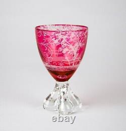 Vintage Bohemian Cranberry Red Etch Wine Glasses Pastoral Scene Courting Couple