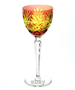 Vintage Bohemian Cranberry & Yellow Cut to Clear Stem Glass Wine Goblet