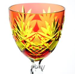 Vintage Bohemian Cranberry & Yellow Cut to Clear Stem Glass Wine Goblet