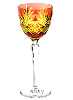 Vintage Bohemian Cranberry & Yellow Cut to Clear Stem Glass Wine Goblet