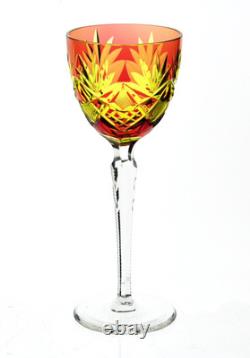 Vintage Bohemian Cranberry & Yellow Cut to Clear Stem Glass Wine Goblet