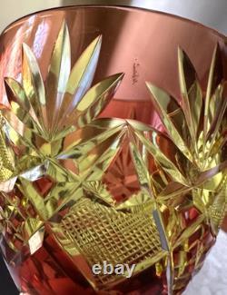 Vintage Bohemian Cranberry & Yellow Cut to Clear Stem Glass Wine Goblet
