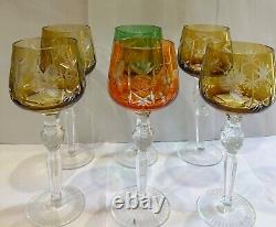 Vintage Bohemian Crystal Cut Wine Glasses Set Of 6