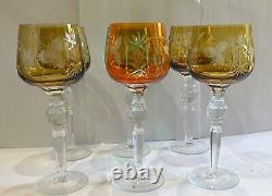 Vintage Bohemian Crystal Cut Wine Glasses Set Of 6
