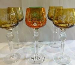 Vintage Bohemian Crystal Cut Wine Glasses Set Of 6