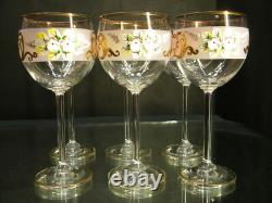 Vintage Bohemian Crystal Enameled Pink Wine Goblets, Set of 6