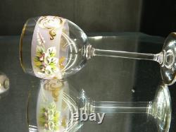 Vintage Bohemian Crystal Enameled Pink Wine Goblets, Set of 6