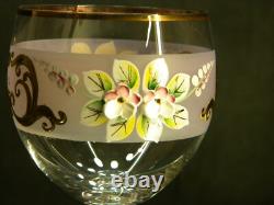Vintage Bohemian Crystal Enameled Pink Wine Goblets, Set of 6