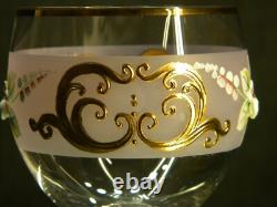 Vintage Bohemian Crystal Enameled Pink Wine Goblets, Set of 6