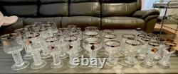 Vintage Bohemian Crystal Glass Set Silver Rim Mid-Century Czech Wine x29