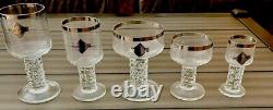 Vintage Bohemian Crystal Glass Set Silver Rim Mid-Century Czech Wine x29