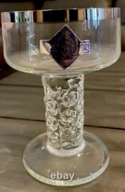 Vintage Bohemian Crystal Glass Set Silver Rim Mid-Century Czech Wine x29