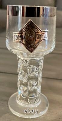 Vintage Bohemian Crystal Glass Set Silver Rim Mid-Century Czech Wine x29