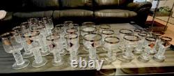 Vintage Bohemian Crystal Glass Set Silver Rim Mid-Century Czech Wine x29