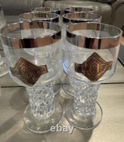 Vintage Bohemian Crystal Glass Set Silver Rim Mid-Century Czech Wine x29