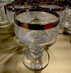 Vintage Bohemian Crystal Glass Set Silver Rim Mid-Century Czech Wine x29