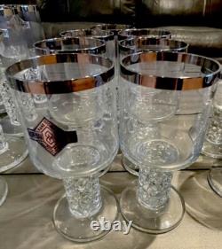 Vintage Bohemian Crystal Glass Set Silver Rim Mid-Century Czech Wine x29