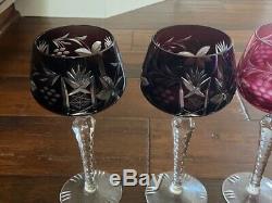 Vintage Bohemian Cut Crystal Cordial/Wine Glasses Colored Long Stemmed + Bonus