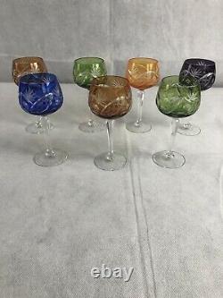 Vintage Bohemian Czech Cut To Clear Crystal Wine Glasses Set Of 7