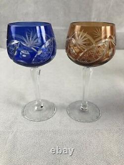 Vintage Bohemian Czech Cut To Clear Crystal Wine Glasses Set Of 7