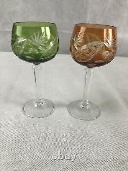 Vintage Bohemian Czech Cut To Clear Crystal Wine Glasses Set Of 7