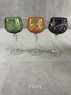 Vintage Bohemian Czech Cut To Clear Crystal Wine Glasses Set Of 7