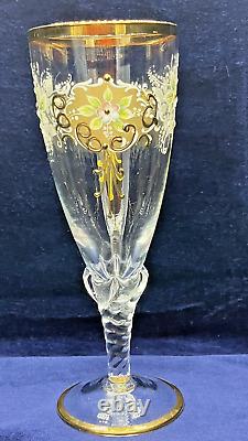 Vintage Bohemian Czech Glass Enameled Hand Painted Champagne/Wine Glasses qty 5