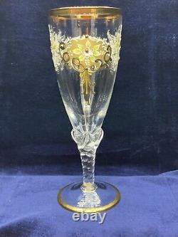 Vintage Bohemian Czech Glass Enameled Hand Painted Champagne/Wine Glasses qty 5