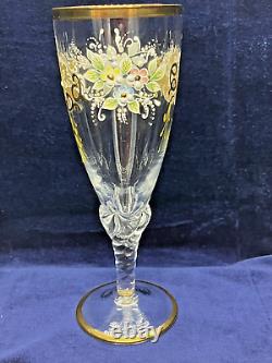 Vintage Bohemian Czech Glass Enameled Hand Painted Champagne/Wine Glasses qty 5