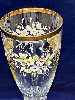 Vintage Bohemian Czech Glass Enameled Hand Painted Champagne/Wine Glasses qty 5