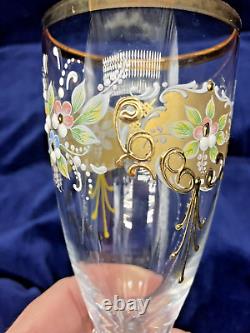 Vintage Bohemian Czech Glass Enameled Hand Painted Champagne/Wine Glasses qty 5