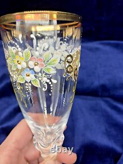 Vintage Bohemian Czech Glass Enameled Hand Painted Champagne/Wine Glasses qty 5