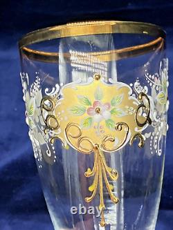 Vintage Bohemian Czech Glass Enameled Hand Painted Champagne/Wine Glasses qty 5