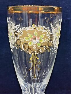 Vintage Bohemian Czech Glass Enameled Hand Painted Champagne/Wine Glasses qty 5