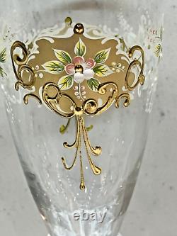 Vintage Bohemian Czech Glass Enameled Hand Painted Champagne/Wine Glasses qty 5