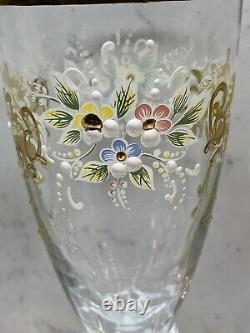 Vintage Bohemian Czech Glass Enameled Hand Painted Champagne/Wine Glasses qty 5