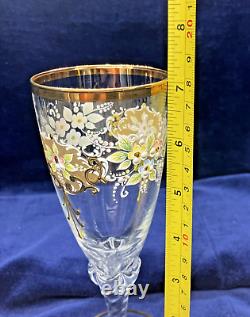 Vintage Bohemian Czech Glass Enameled Hand Painted Champagne/Wine Glasses qty 5