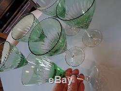 Vintage Bohemian Czech Wine Glasses Green Cut To Clear Set 6 (ref31)