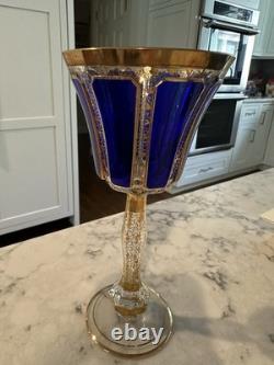 Vintage Bohemian Moser Cobalt Blue CABOCHON Wine Glass, 7 7/8, Gold Trim NEW