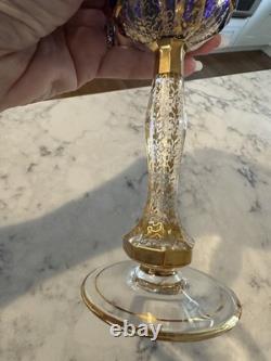 Vintage Bohemian Moser Cobalt Blue CABOCHON Wine Glass, 7 7/8, Gold Trim NEW