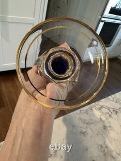 Vintage Bohemian Moser Cobalt Blue CABOCHON Wine Glass, 7 7/8, Gold Trim NEW