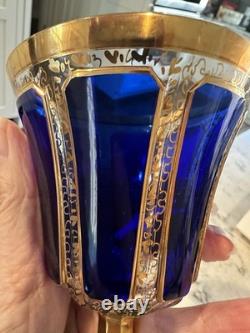 Vintage Bohemian Moser Cobalt Blue CABOCHON Wine Glass, 7 7/8, Gold Trim NEW